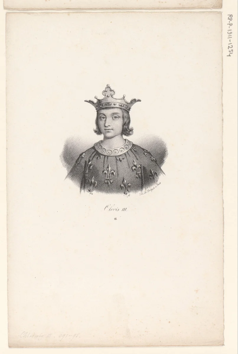 Portret van koning Clovis III by anonymous, print, 1818-1842