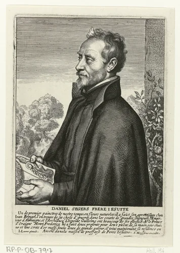 Portret van Daniël Seghers by Pieter de Jode, print, 1628-1670