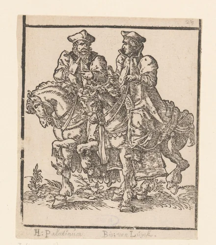 Twee mannen te paard by anonymous, print, 1580
