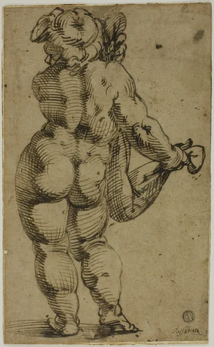 Standing Putto Seen From the Back by Bartolomeo Passarotti, drawing, 1570-1575