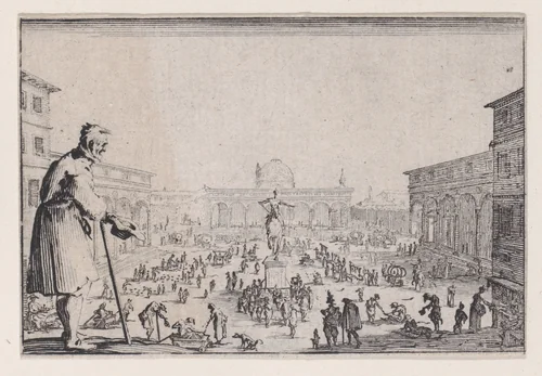 Le Marché de la Place de L'Annonciade a Florence (The Marketplace of L' Annunziata in Florence), from "Les Caprices" Series A, The Florence Set by Jacques Callot, print, 1617