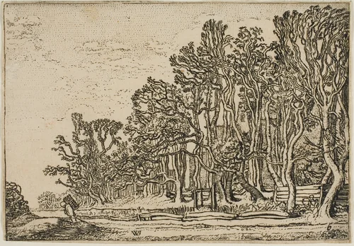 Landscape with Plank-Hedges and Man Bearing Wood by Willem Buytewech, print, 1621