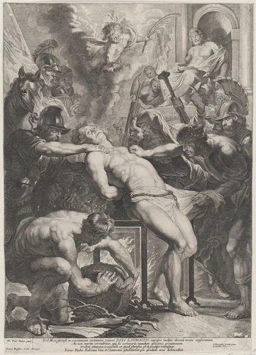 Saint Lawrence at the Stake by Cornelis Meyssens, print, 1635-1675