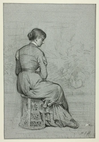 Woman Seated on a Tabouret by Henry Stacy Marks, drawing, 1849-1898