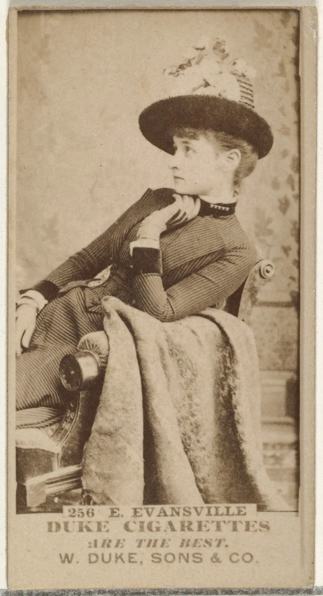 Card Number 256, E. Evansville, from the Actors and Actresses series (N145-7) issued by Duke Sons & Co. to promote Duke Cigarettes by W. Duke, Sons & Co., photograph, 1880-1889