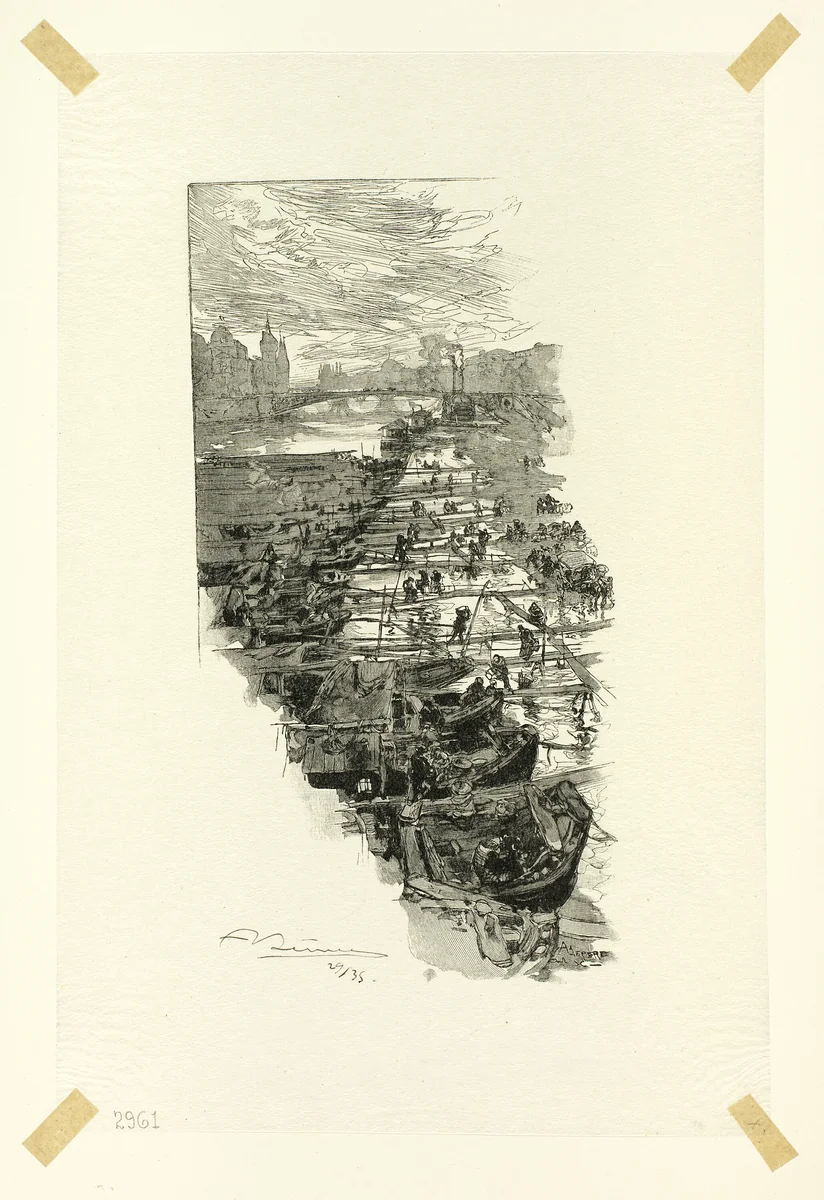 Apple Market, Viewed from the Pont Louis-Philippe, plate seven from Le Long de la Seine et des Boulevards by Louis Auguste Lepère, print, 1890