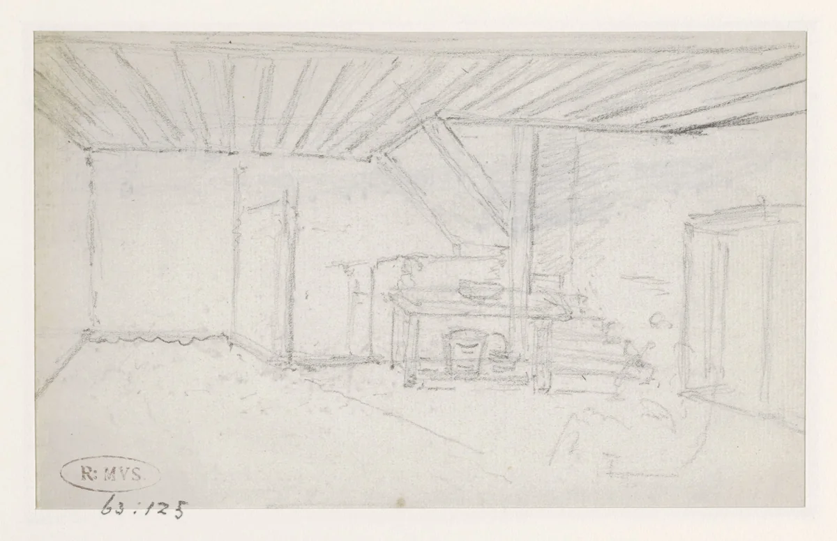 Interieur van de boerderij by Georges Michel, drawing, 1773-1843