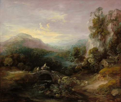 Mountain Landscape with Bridge by Thomas Gainsborough, painting, 1783-1784