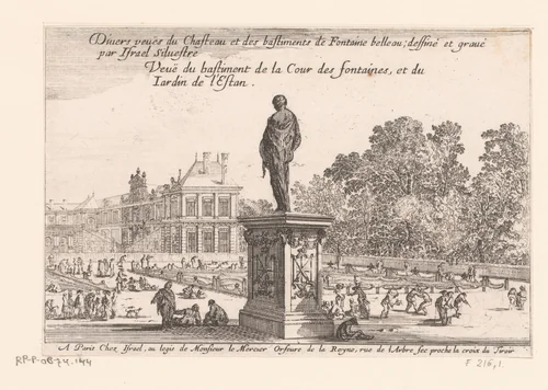 Gezicht op het Hof van de Fontein bij kasteel Fontainebleau by Israël Silvestre, print, 1631-1661