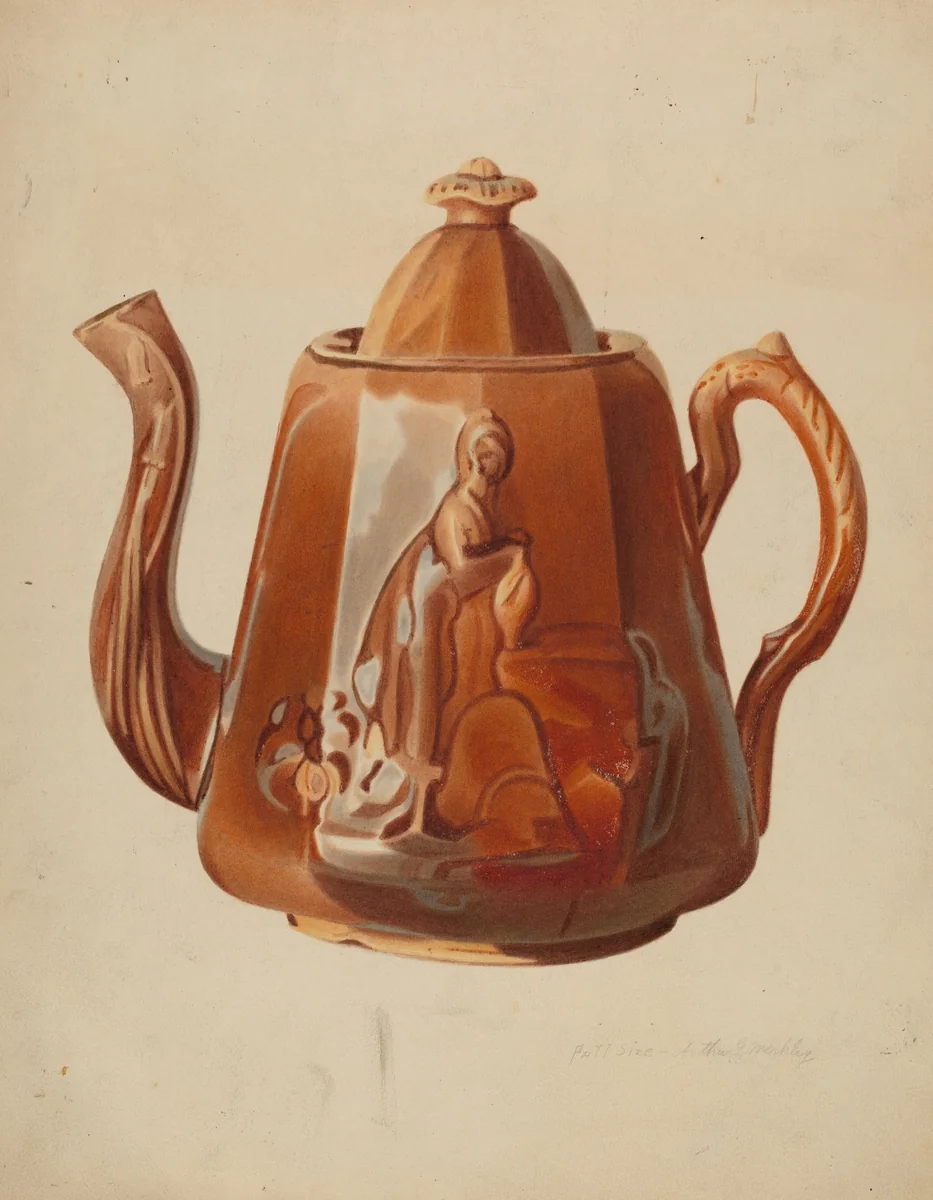 Stoneware Teapot by Arthur G. Merkley, index of american design, 1935-1942