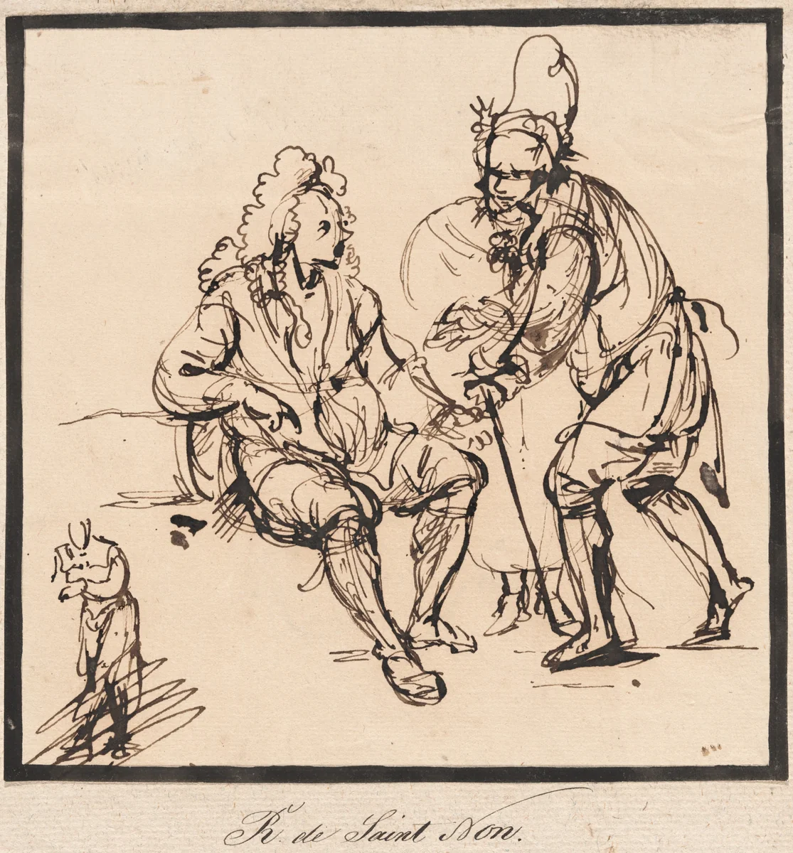 A Gardener and a Gentleman by Jean Claude Richard, drawing, 1740-1750