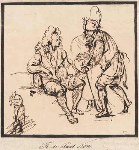 A Gardener and a Gentleman by Jean Claude Richard, drawing, 1740-1750