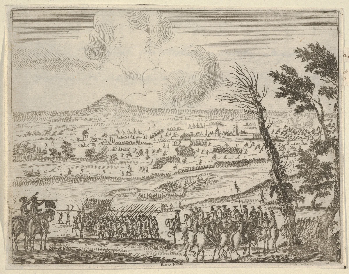 Francesco I d'Este Protects the French in Casalmaggiore from the Seige of the Spanish, from "L'Idea di un Principe ed Eroe Cristiano in Francesco I d'Este, di Modena e Reggio Duca VIII [...]" by Bartolomeo Fenice, print, 1659