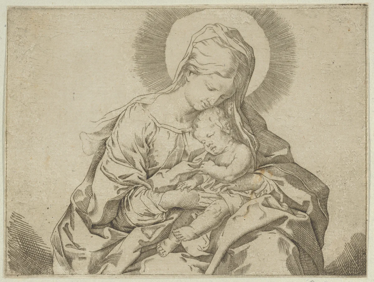 The Virgin holding the infant Christ, after Reni by anonymous, print, 1595-1645