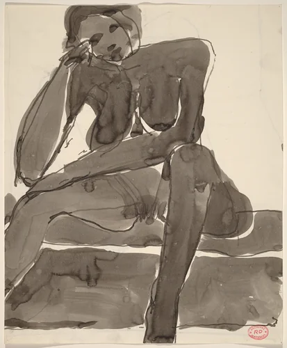 Untitled [seated nude resting her head on her right hand] [recto] by Richard Diebenkorn, drawing, 1955-1967