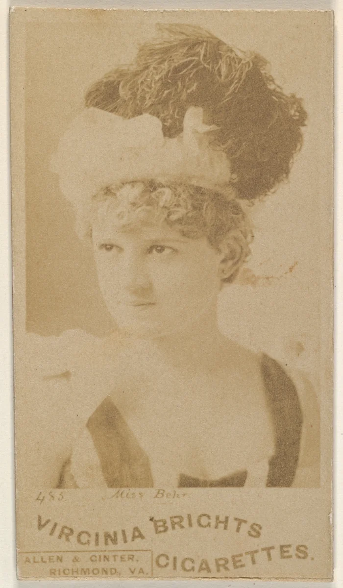 Card 485, Miss Behr, from the Actors and Actresses series (N45, Type 1) for Virginia Brights Cigarettes by Allen & Ginter, photograph, 1885-1891