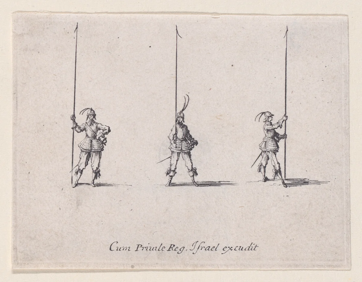 L'Exercice de la Lance Verticale (Drill with the Vertical Lance), from "Les Exercices Militaires" (The Military Exercises) by Jacques Callot, print, 1635