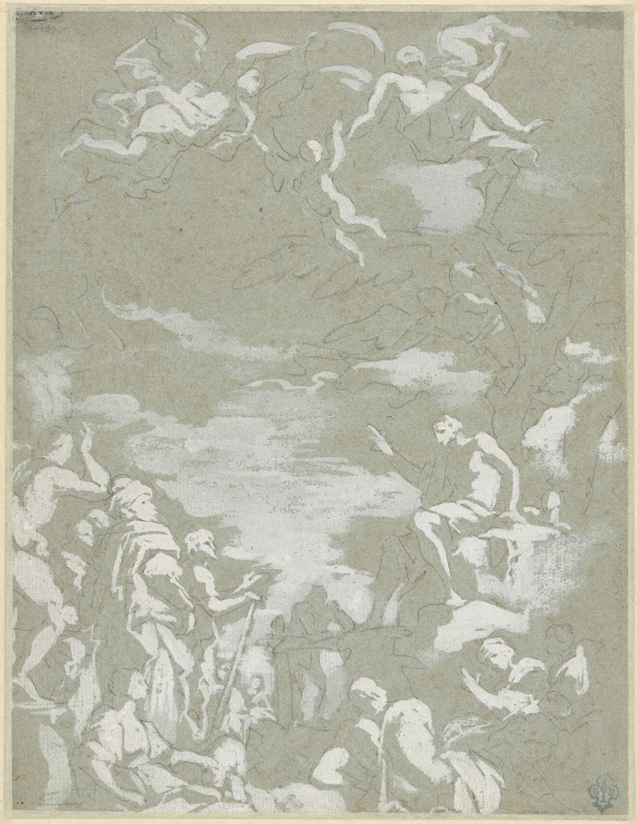 Johannes de Doper preekt in de woestijn by Mattia Preti, drawing, 1661-1666