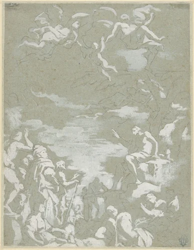 Johannes de Doper preekt in de woestijn by Mattia Preti, drawing, 1661-1666