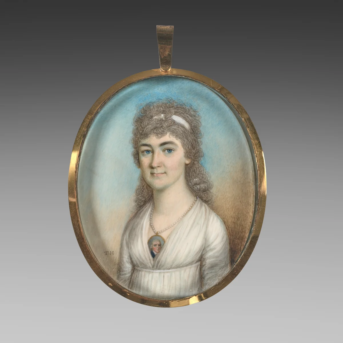 Portrait of a Woman Wearing a Miniature by Thomas Hazlehurst, painting, 1775-1785