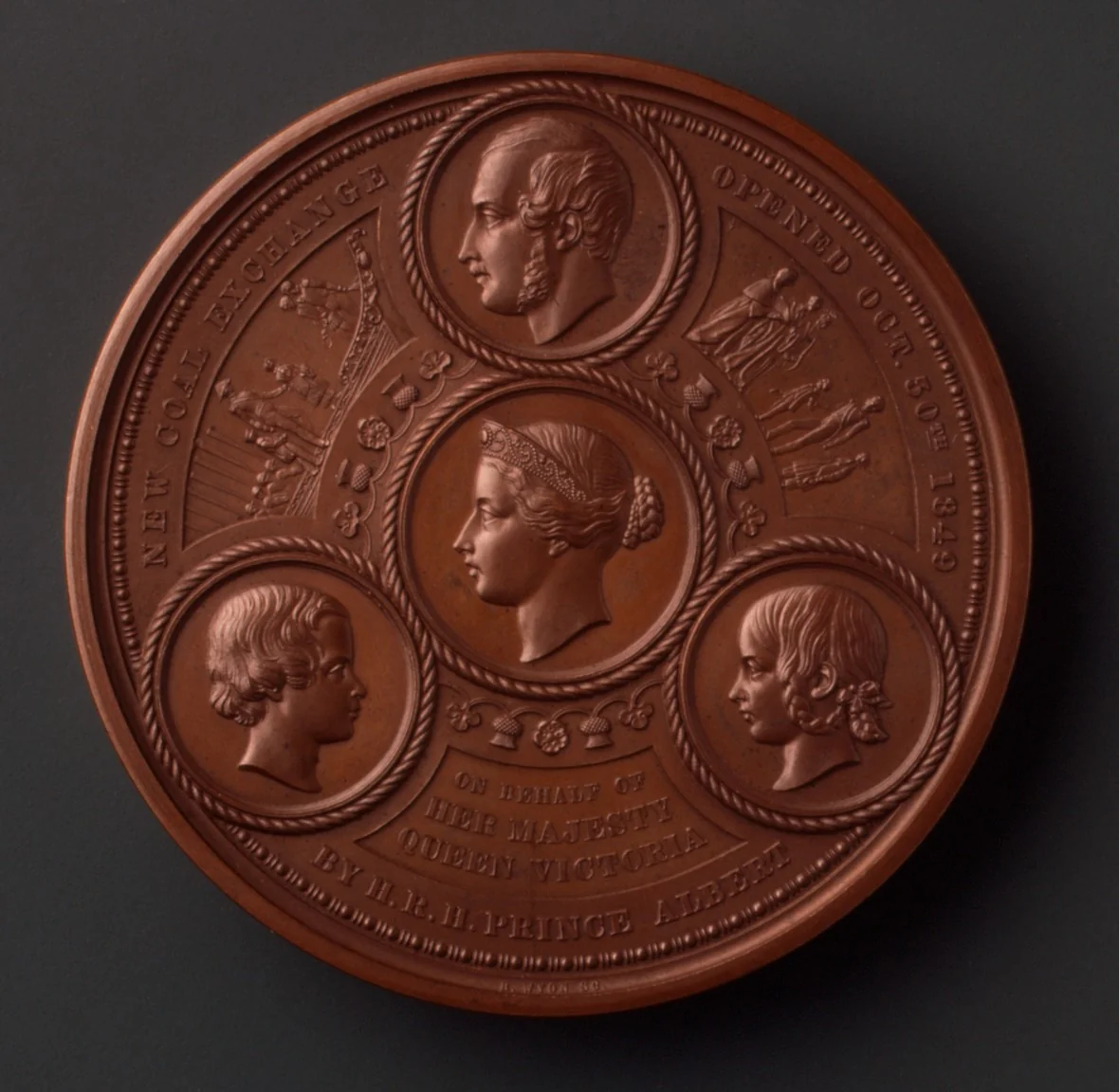 The Opening of the New Coal Exchange, on Behalf of the Queen, by Prince Albert, Accompanied by two of the Royal Children, the Prince of Wales and the Princess Royal, October 30, 1849 by Benjamin Wyon, metalwork, 1849