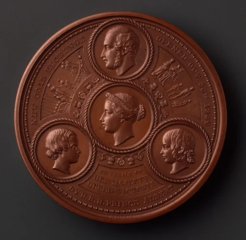The Opening of the New Coal Exchange, on Behalf of the Queen, by Prince Albert, Accompanied by two of the Royal Children, the Prince of Wales and the Princess Royal, October 30, 1849 by Benjamin Wyon, metalwork, 1849
