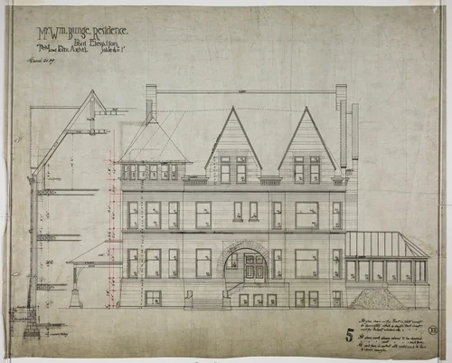 William Bunge House, Chicago, Illinois, Front Elevation by Treat and Foltz, drawing, 1889-1890