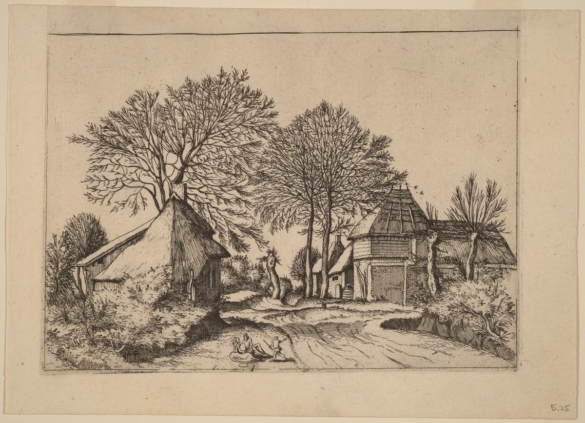 Road with Barn and Cottages by Johannes van Doetechum; Lucas van Doetechum; Master of the Small Landscapes, print, 1605