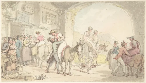Pleasure of a Poste aux Anes, from Sentimental Travels by Thomas Rowlandson, drawing, 1816-1826