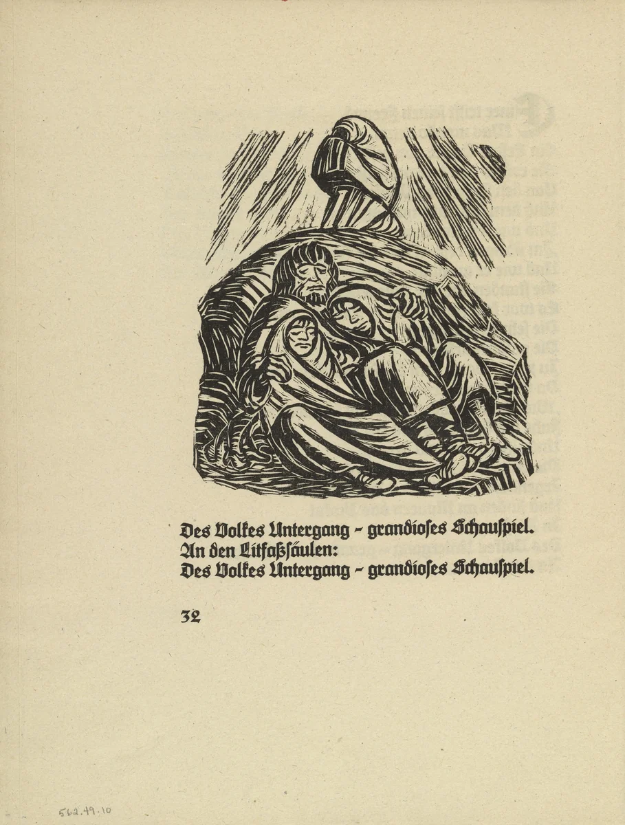 Downfall (Untergang) (in-text plate, page 32) from Der Kopf (The Head) by Ernst Barlach, illustrated book, 1919