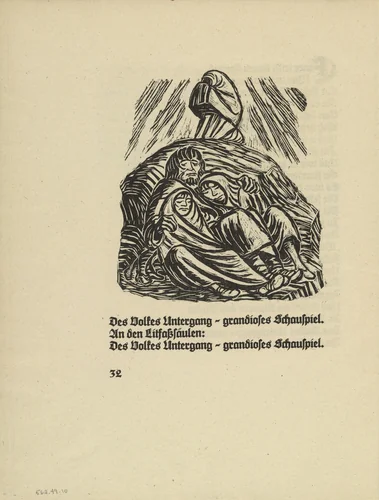 Downfall (Untergang) (in-text plate, page 32) from Der Kopf (The Head) by Ernst Barlach, illustrated book, 1919