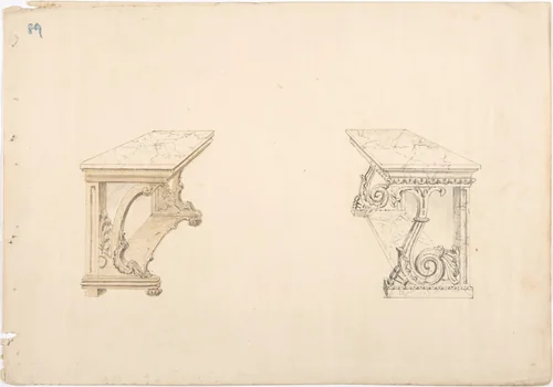 Design for Two Marble-topped Pier Tables by anonymous, drawing, 1800-1850