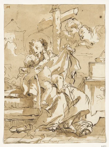 Saint Anthony of Padua with the Christ Child, in an Interior by Giovanni Domenico Tiepolo, drawing, 1770