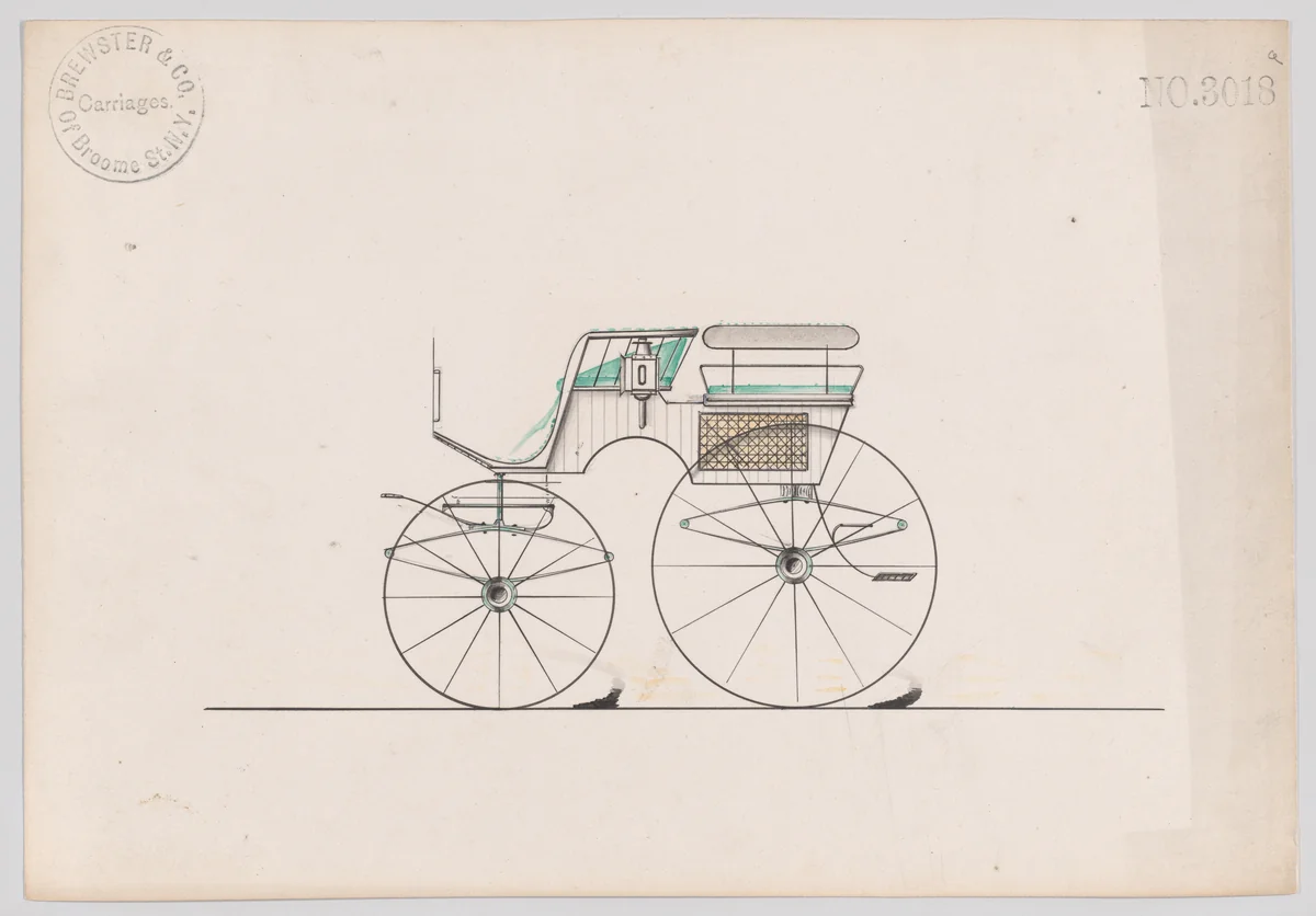 Design for Dog Cart or 2 Wheeler, no. 3018a by Brewster & Co., drawing, 1874