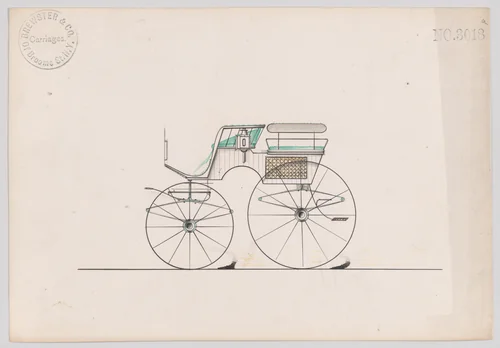 Design for Dog Cart or 2 Wheeler, no. 3018a by Brewster & Co., drawing, 1874