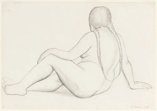 Nude with Braided Hair (Luz Jiménez) by Diego Rivera, drawing, 1925