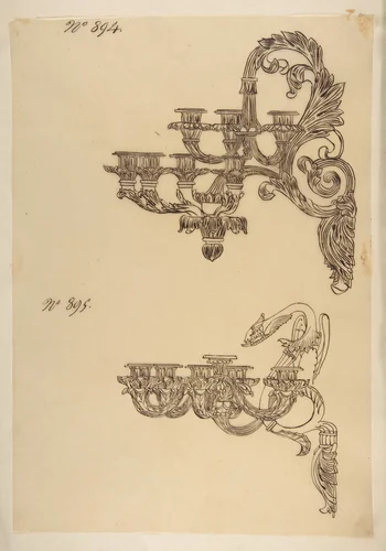 Designs for Two Sconces by anonymous, drawing, 1800-1899