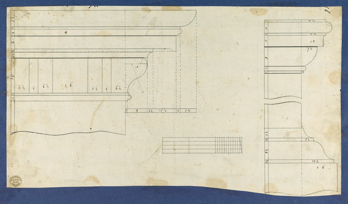 Moldings for Gothic Library Bookcase, from Chippendale Drawings, Vol. II by Thomas Chippendale, drawing, 1753