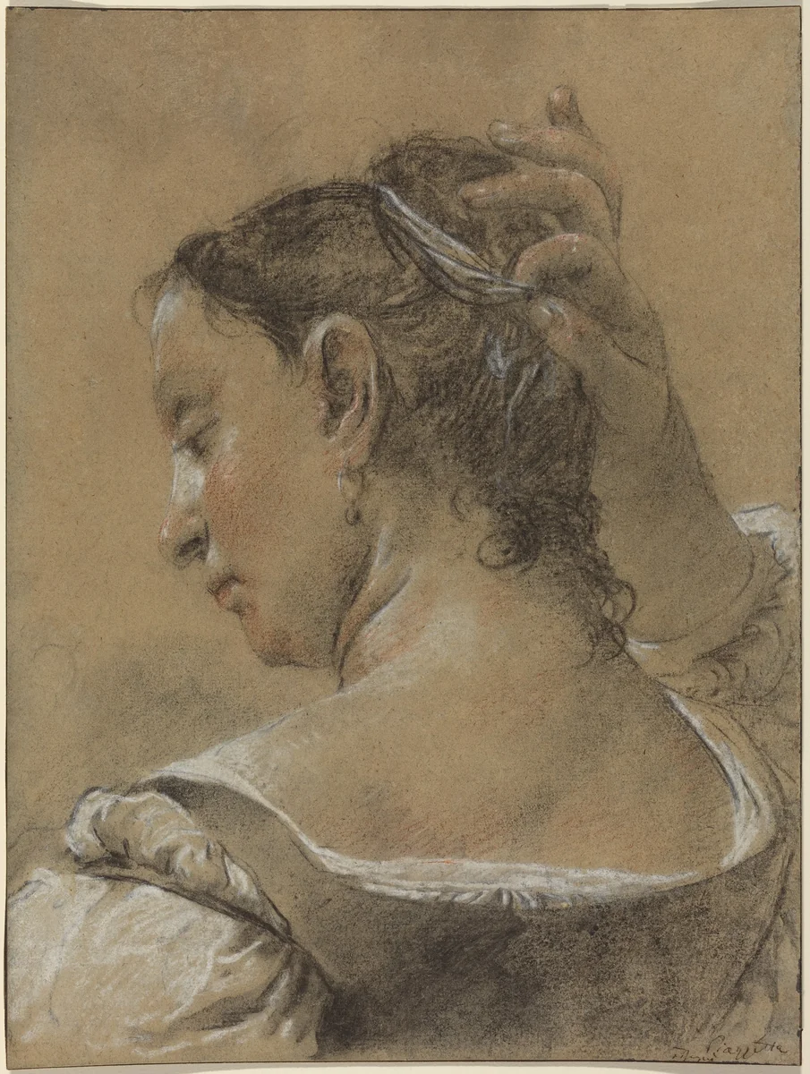A Young Woman Fixing Her Hair by Domenico Maggiotto, drawing, 1745