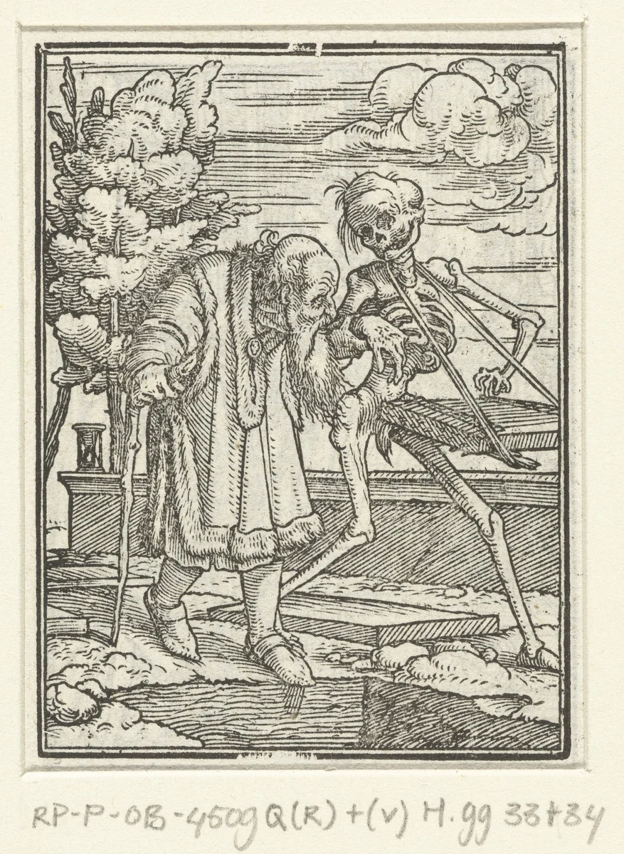 Oude man en de Dood by Hans Holbein, print, 1524-1526