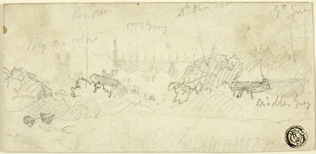 Sketch of Landscape with Cathedral by John Sell Cotman, drawing, 1802-1842