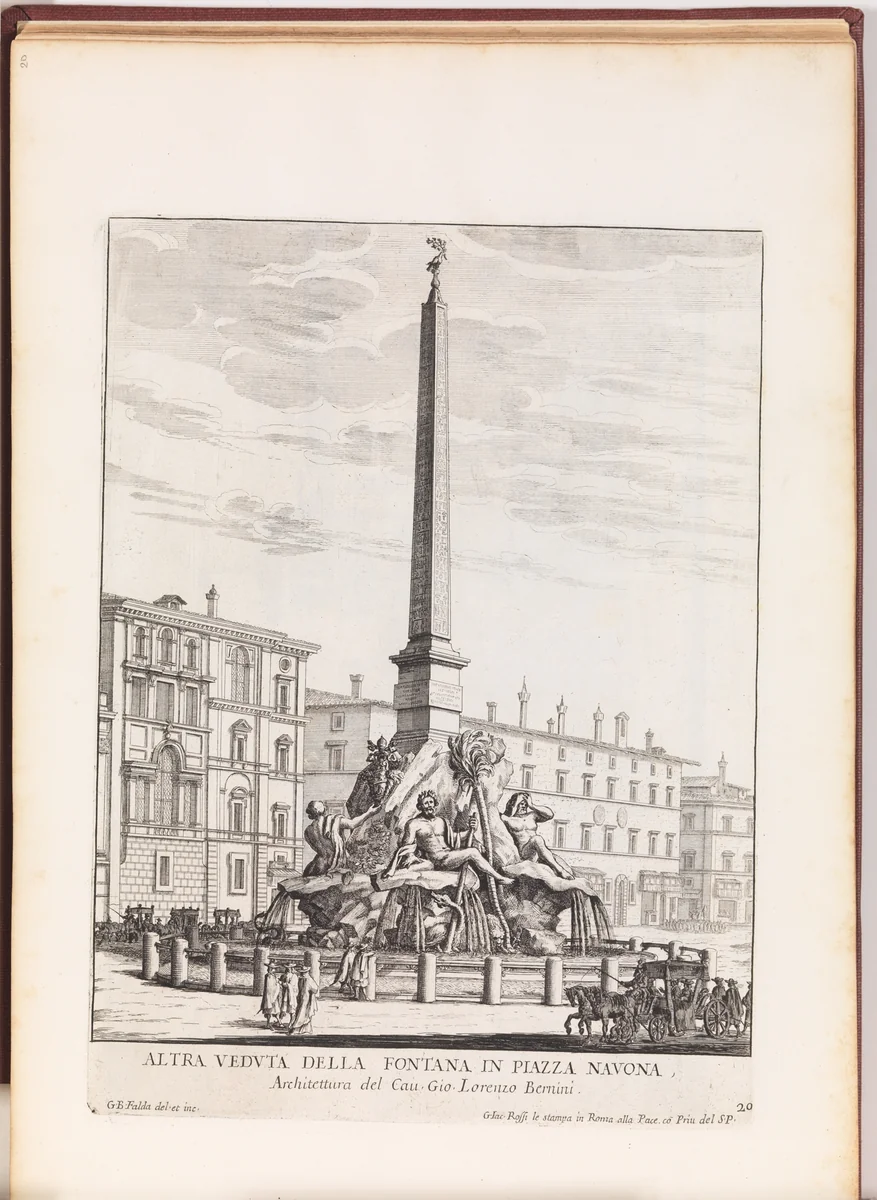 Altra Veduta della Fontana in Piazza Navona [Fontana dei Quattro Fiumi], from "La Fontane di Roma nelle Piazze e Luoghi Publici (...)" by Giovanni Battista Falda, print, 1691