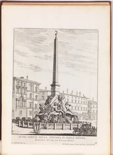 Altra Veduta della Fontana in Piazza Navona [Fontana dei Quattro Fiumi], from "La Fontane di Roma nelle Piazze e Luoghi Publici (...)" by Giovanni Battista Falda, print, 1691