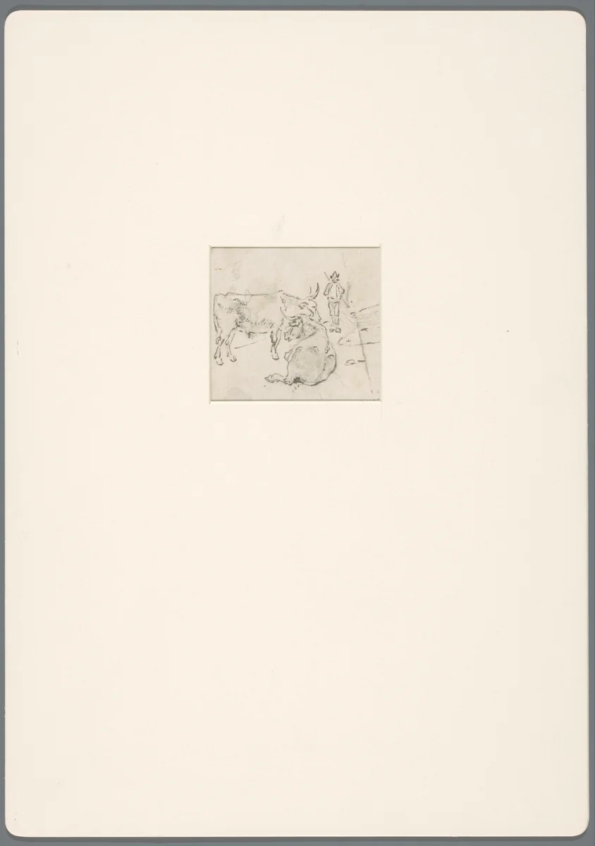 Twee runderen met een herdersjongen by David de Sandoz-Rollin, drawing, 1750-1809