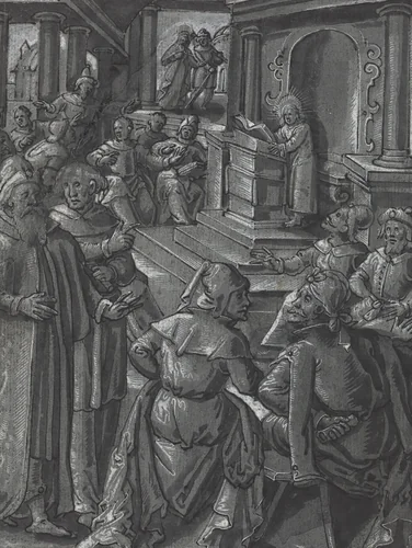 Christ Healing the Lame [verso] by German 16th Century, drawing, 1600