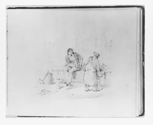 Two Men on a Workbench with a Vice (from Sketchbook) by Francis William Edmonds, artwork, 1834-1838
