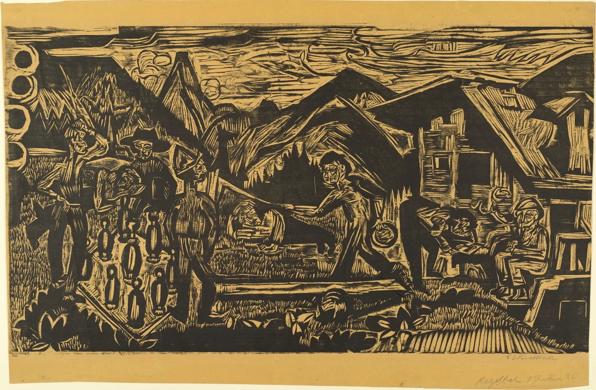 Bowling Alley (Kegelbahn) by Ernst Ludwig Kirchner, print, 1920