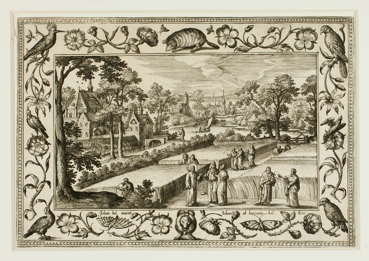 Christ and the Disciples in the Field, from Landscapes with Old and New Testament Scenes and Hunting Scenes by Adriaen Collaert, print, 1584