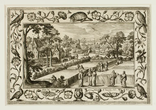 Christ and the Disciples in the Field, from Landscapes with Old and New Testament Scenes and Hunting Scenes by Adriaen Collaert, print, 1584