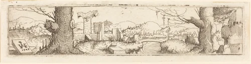Landscape with a Brook and Ruins by Augustin Hirschvogel, print, 1545